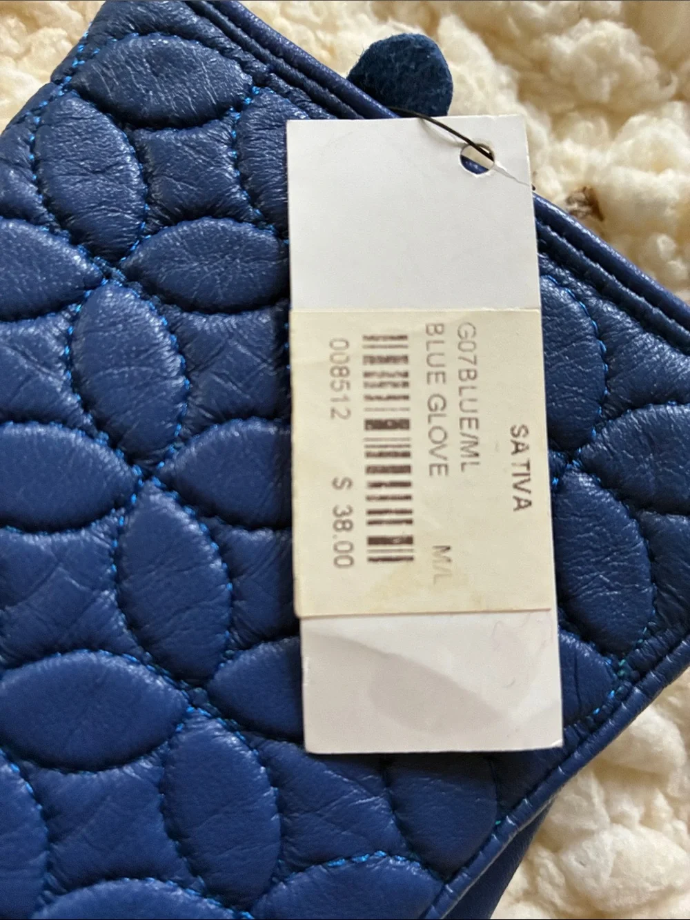 Quilted Blue Leather Gloves